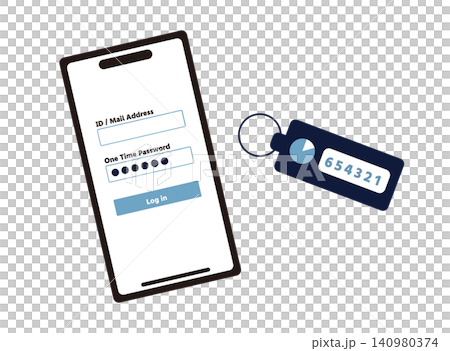 ハードウェアトークンで生成したワンタイムパスワードを入力してログインするイラスト ハードウェアトークンで生成したワンタイムパスワードを入力してログインするイラスト 140980374