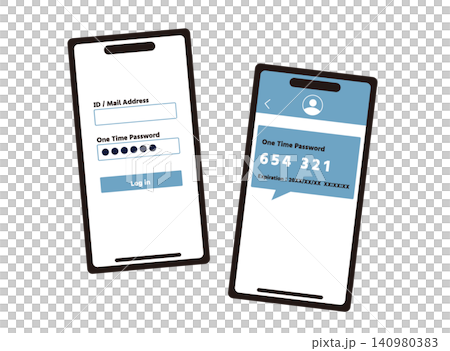SMSで受け取ったワンタイムパスワードを入力してログインするイラスト SMSで受け取ったワンタイムパスワードを入力してログインするイラスト 140980383