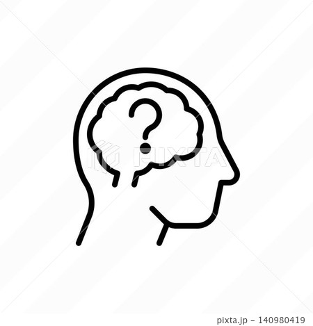 Dementia, Alzheimer disease, man with question mark in brain. Memory loss, disorientation, amnesia thin line icon, healthcare vector illustration. Dementia, Alzheimer disease, man with question mark in brain. Memory loss, disorientation, amnesia thin line icon, healthcare vector illustration. 140980419