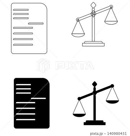 Black silhouette and clean outline set of courtroom scales of justice with legal letter for law firm websites attorney branding and court design projects 140980431