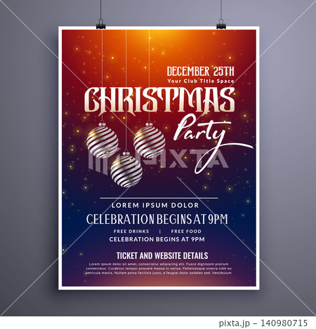 christmas party invitation template design with hanging balls christmas party invitation template design with hanging balls 140980715