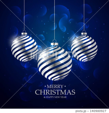 dark blue background with silver christmas balls and bokeh effect dark blue background with silver christmas balls and bokeh effect 140980927