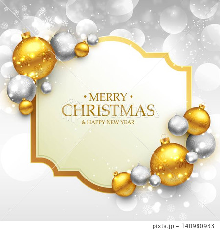 merry christmas greeting card template with gold and silver christmas balls merry christmas greeting card template with gold and silver christmas balls 140980933