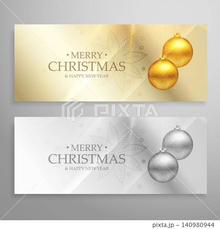 premium set of two christmas banners with golden and silver balls premium set of two christmas banners with golden and silver balls 140980944