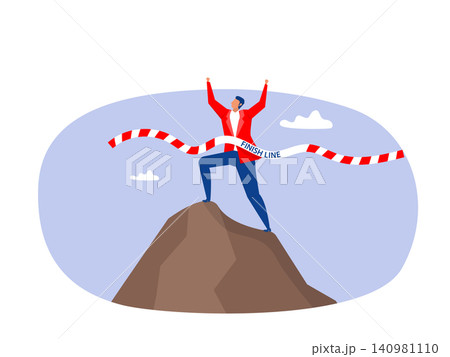 Businessman champion winner finish line, Finish victory achievement,Finish mountain speed strength leader vector 140981110