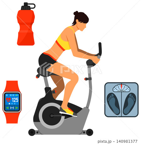 Exercise Bike and Fitness Concept Exercise Bike and Fitness Concept 140981377