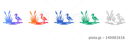 Wetland Bird Nature Icon Vector Set Wetland Bird Nature Icon Vector Set 140981616