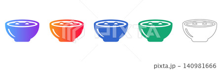 Set of Five Minimalist Soup Bowl Icons 140981666