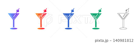 Cocktail Drink with Stirrer Icons Cocktail Drink with Stirrer Icons 140981812