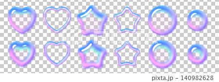 A set of variations in bubble-like, three-dimensional geometric shapes, featuring holographic, pop-art design parts. A set of variations in bubble-like, three-dimensional geometric shapes, featuring holographic, pop-art design parts. 140982628