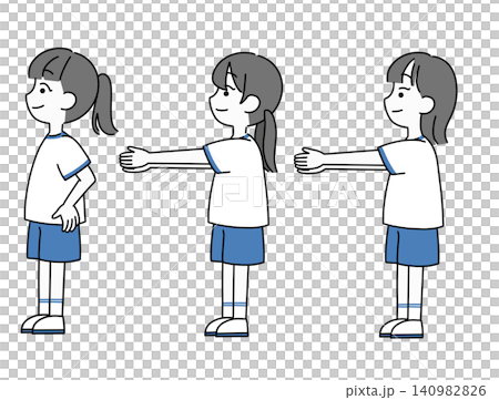 Three elementary school girls line up together in a friendly group; the colors are minimal and simple. Three elementary school girls line up together in a friendly group; the colors are minimal and simple. 140982826