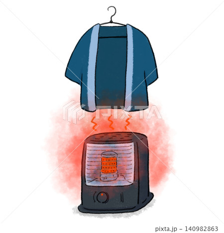 ストーブの上で洗濯物を乾かしているイラスト 140982863