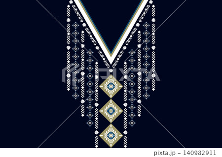 Necklace ethnic pattern. Neckline embroidery. Ethnic collar lace oriental pattern. Neckline floral designs for dress, textile, fabric, cloth, fashion, print 140982911