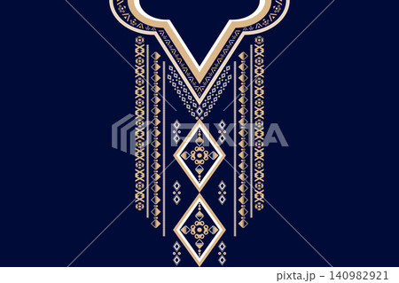 Necklace ethnic pattern. Neckline embroidery. Ethnic collar lace oriental pattern. Neckline floral designs for dress, textile, fabric, cloth, fashion, print 140982921