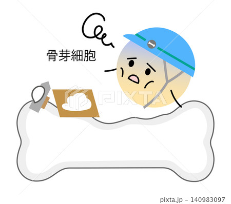 加齢により働きが低下している骨芽細胞のイラスト 加齢により働きが低下している骨芽細胞のイラスト 140983097