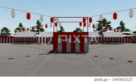 日本の盆踊り大会をイメージした小学校の夏祭り会場 3DCGイラスト 140983227