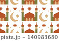 Islamic pattern with domes and minarets, crescent moon and stars for decorative design 140983680