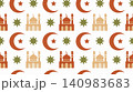 Patterned Islamic motifs with crescent moon, star, and mosque domes in warm earth tones 140983683