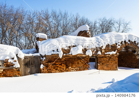 old ruined stable building in Nizhny Tagil city old ruined stable building in Nizhny Tagil city 140984176