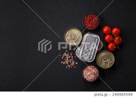 A metal tin can of meat, fish, or dog or cat food. A tin can of food A metal tin can of meat, fish, or dog or cat food. A tin can of food 140984599