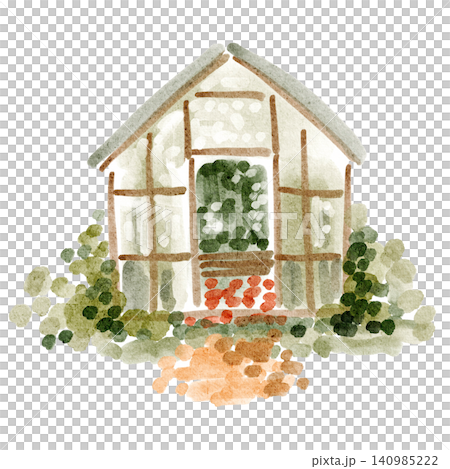 Greenhouse summer watercolor hand painted illustration clipart isolated 140985222