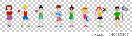 手描き風の夏を楽しむ子どもたちのイラストセット 手描き風の夏を楽しむ子どもたちのイラストセット 140985307