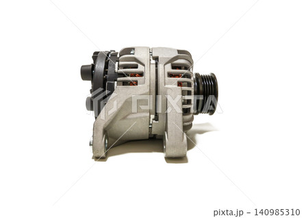 Side View of Car Alternator Isolated on White Background  Automotive Charging System Component 140985310