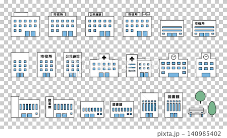 公共施設の建物のアイコンのイラスト素材セット_輪郭線 公共施設の建物のアイコンのイラスト素材セット_輪郭線 140985402
