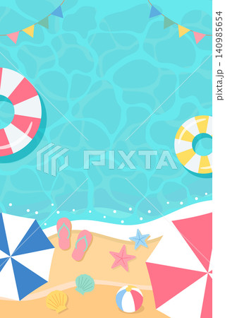 夏の砂浜 サマー ビーチ 海 イラスト ベクター 夏の砂浜 サマー ビーチ 海 イラスト ベクター 140985654