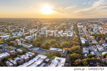 Old historical city Savannah in Georgia. Southern USA cityscape at sunset Old historical city Savannah in Georgia. Southern USA cityscape at sunset 140985701