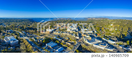 Panoramic view of Katoomba overlooking the Jamison Valley in the Blue Mountains Panoramic view of Katoomba overlooking the Jamison Valley in the Blue Mountains 140985709