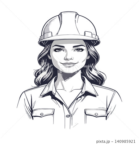 Woman professional wearing hard hat smiling portrait Woman professional wearing hard hat smiling portrait 140985921