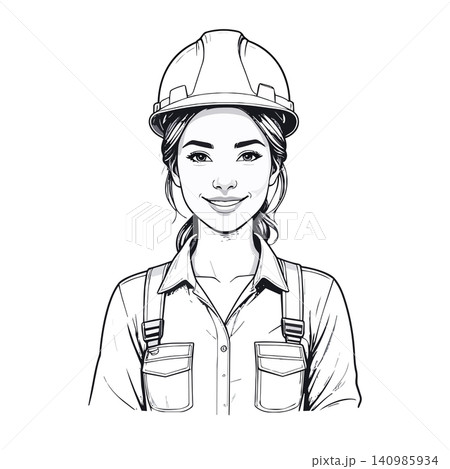 Woman construction worker smiling confidently in hard hat Woman construction worker smiling confidently in hard hat 140985934