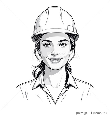 Woman construction worker wearing safety hard hat Woman construction worker wearing safety hard hat 140985935