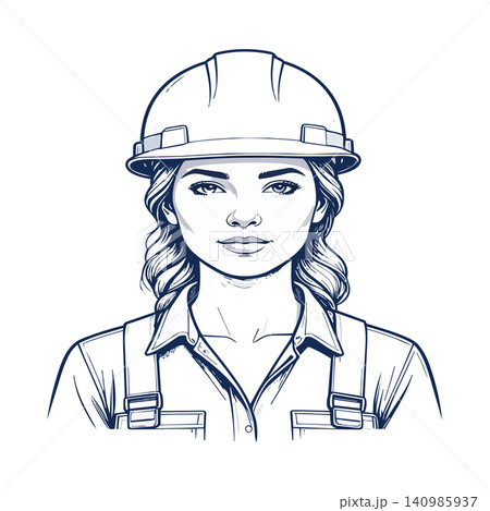 Woman construction worker wearing safety hard hat Woman construction worker wearing safety hard hat 140985937