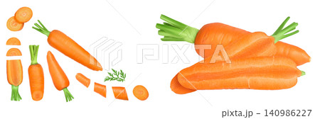 Carrot isolated on white background with full depth of field. Top view with copy space for your text. Flat lay, 140986227