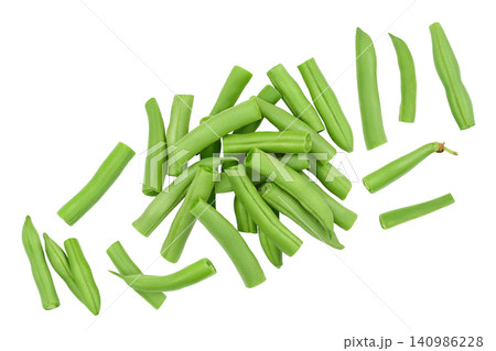 Green beans isolated on a white background , Top view. Flat lay Green beans isolated on a white background , Top view. Flat lay 140986228