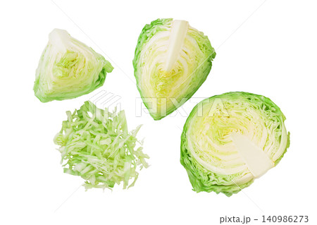 Green cabbage isolated on white background with full depth of field. Top view. Flat lay. Green cabbage isolated on white background with full depth of field. Top view. Flat lay. 140986273