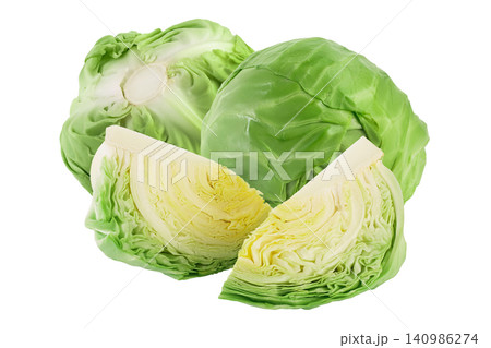 Green cabbage isolated on white background with full depth of field. Green cabbage isolated on white background with full depth of field. 140986274