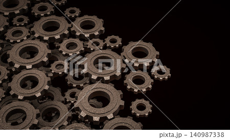 Industrial Metal Gears In Endless Mechanical Motion 3d render. Industrial Metal Gears In Endless Mechanical Motion 3d render. 140987338
