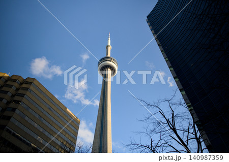 Diagonal View Of Tower Between City Skyscrapers 140987359