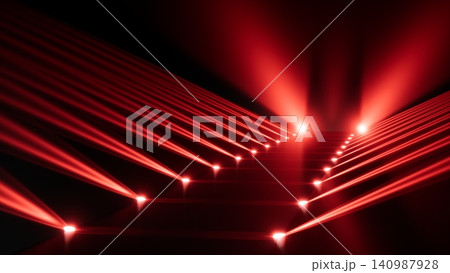Abstract red stage lighting beams forming diagonal lines, converging toward illuminated central pathway with vivid glow, strong contrast, deep shadow, cinematic atmosphere, modern dynamic Abstract red stage lighting beams forming diagonal lines, converging toward illuminated central pathway with vivid glow, strong contrast, deep shadow, cinematic atmosphere, modern dynamic 140987928