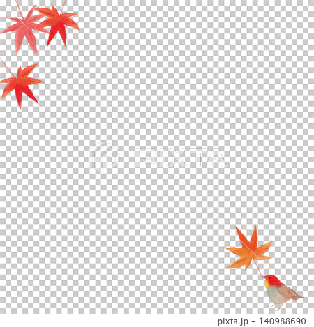 Autumn watercolor frame featuring falling autumn leaves and a small bird. Autumn watercolor frame featuring falling autumn leaves and a small bird. 140988690