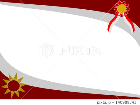 Indonesian certificate frame template with red white rosette badge on white background. Indonesian certificate frame template with red white rosette badge on white background. 140989343