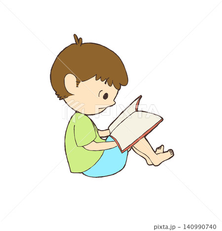 座って本を読む子供のイラスト 140990740