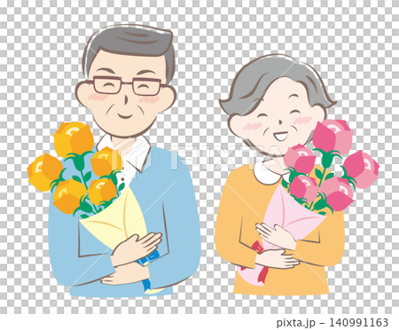 在敬老日,祖父母會收到一束玫瑰花。 在敬老日,祖父母會收到一束玫瑰花。 140991163