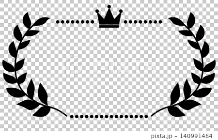 A horizontal frame with a crown and black laurel wreath. A horizontal frame with a crown and black laurel wreath. 140991484