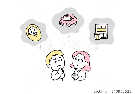 将来の出費に不安を感じる夫婦のイラスト 将来の出費に不安を感じる夫婦のイラスト 140991523