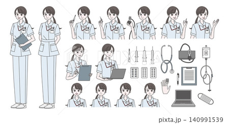女性看護師イラスト素材セット 女性看護師イラスト素材セット 140991539