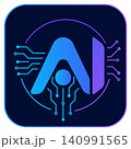 AI artificial intelligence icon with circuit lines 140991565